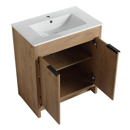 30' Freestanding Bathroom Vanity with White Ceramic Sink & 2 Soft - Close Cabinet Doors ((KD - PACKING),BVB02430IMO - BL9075B - 1st Choice Furniture Direct