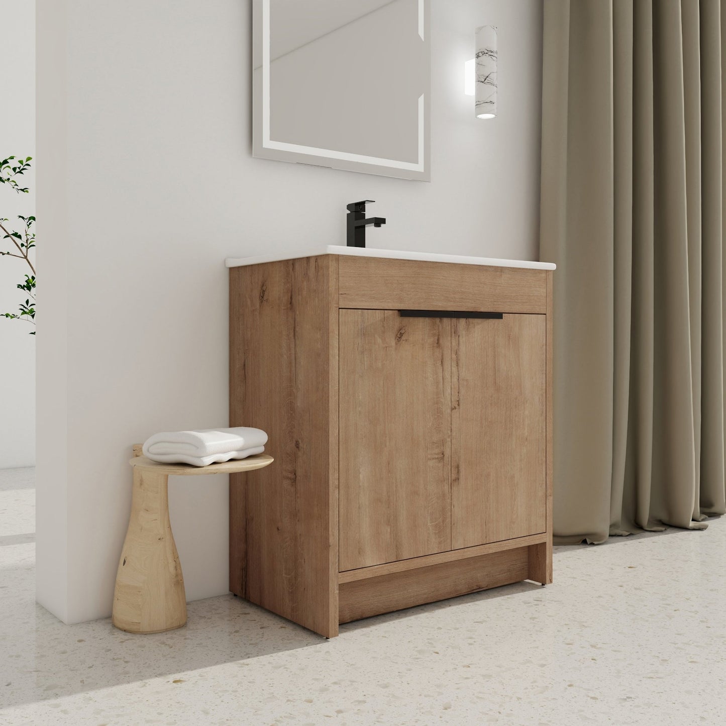 30' Freestanding Bathroom Vanity with White Ceramic Sink & 2 Soft - Close Cabinet Doors ((KD - PACKING),BVB02430IMO - BL9075B - 1st Choice Furniture Direct