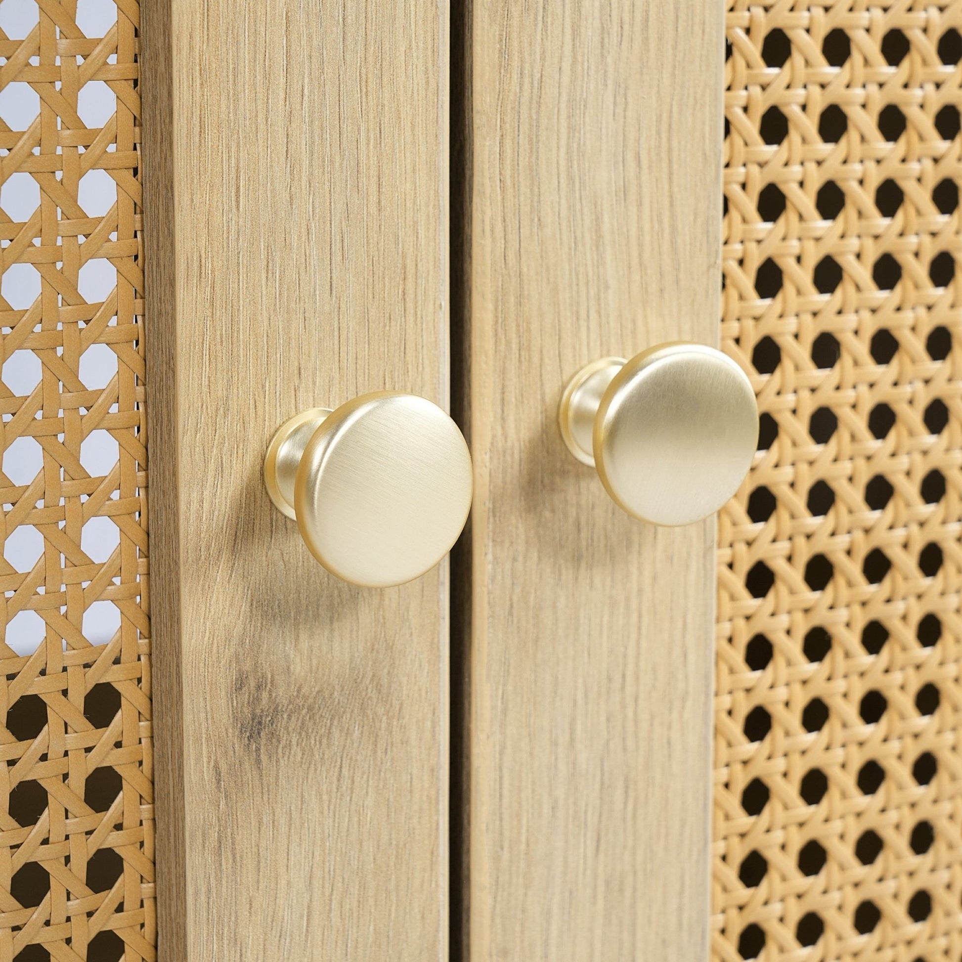 30 - Inch Bathroom Vanity with Handwoven Rattan Doors, Solid Wood Legs, Resin Basin in Natural Wood Finish - 1st Choice Furniture Direct