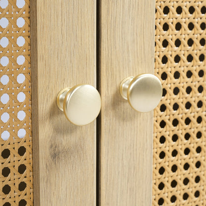 30 - Inch Bathroom Vanity with Handwoven Rattan Doors, Solid Wood Legs, Resin Basin in Natural Wood Finish - 1st Choice Furniture Direct