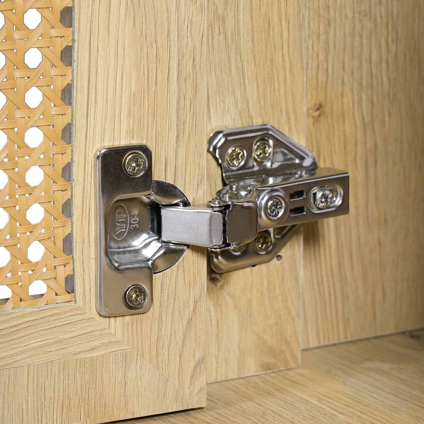 30 - Inch Bathroom Vanity with Handwoven Rattan Doors, Solid Wood Legs, Resin Basin in Natural Wood Finish - 1st Choice Furniture Direct