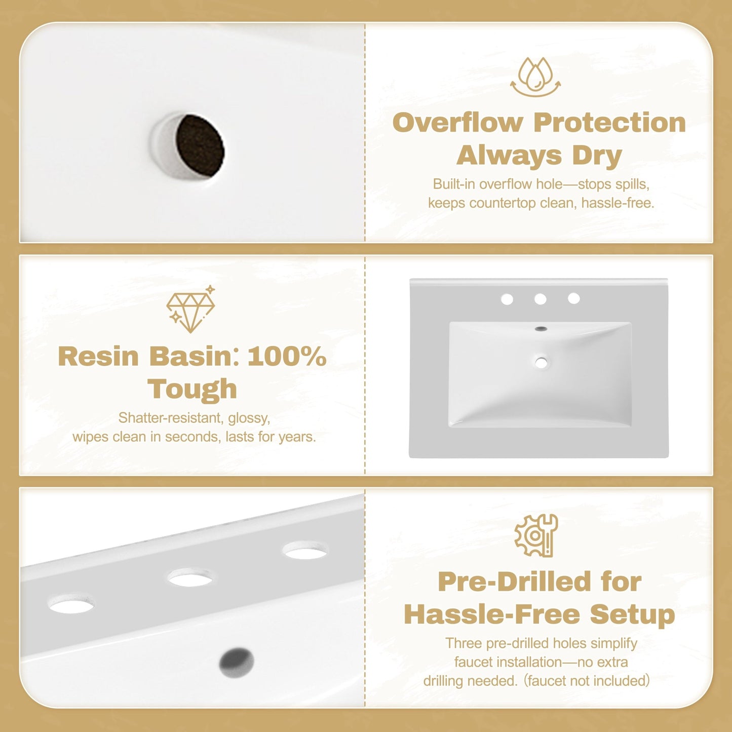 30 - Inch Bathroom Vanity with Handwoven Rattan Doors, Solid Wood Legs, Resin Basin in Natural Wood Finish - 1st Choice Furniture Direct