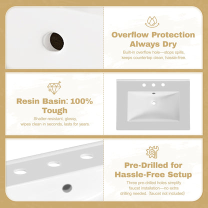 30 - Inch Bathroom Vanity with Handwoven Rattan Doors, Solid Wood Legs, Resin Basin in Natural Wood Finish - 1st Choice Furniture Direct