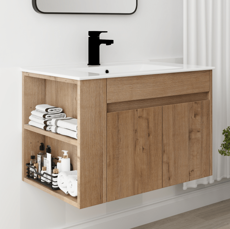 30 Inch Bathroom Vanity With White Ceramic Basin and Adjust Open Shelf(KD - PACKING) - 1st Choice Furniture Direct