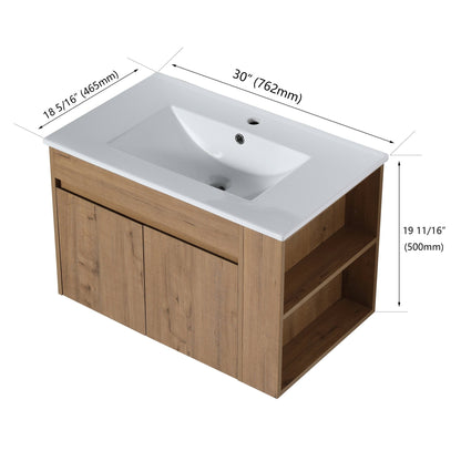 30 Inch Bathroom Vanity With White Ceramic Basin and Adjust Open Shelf(KD - PACKING) - 1st Choice Furniture Direct