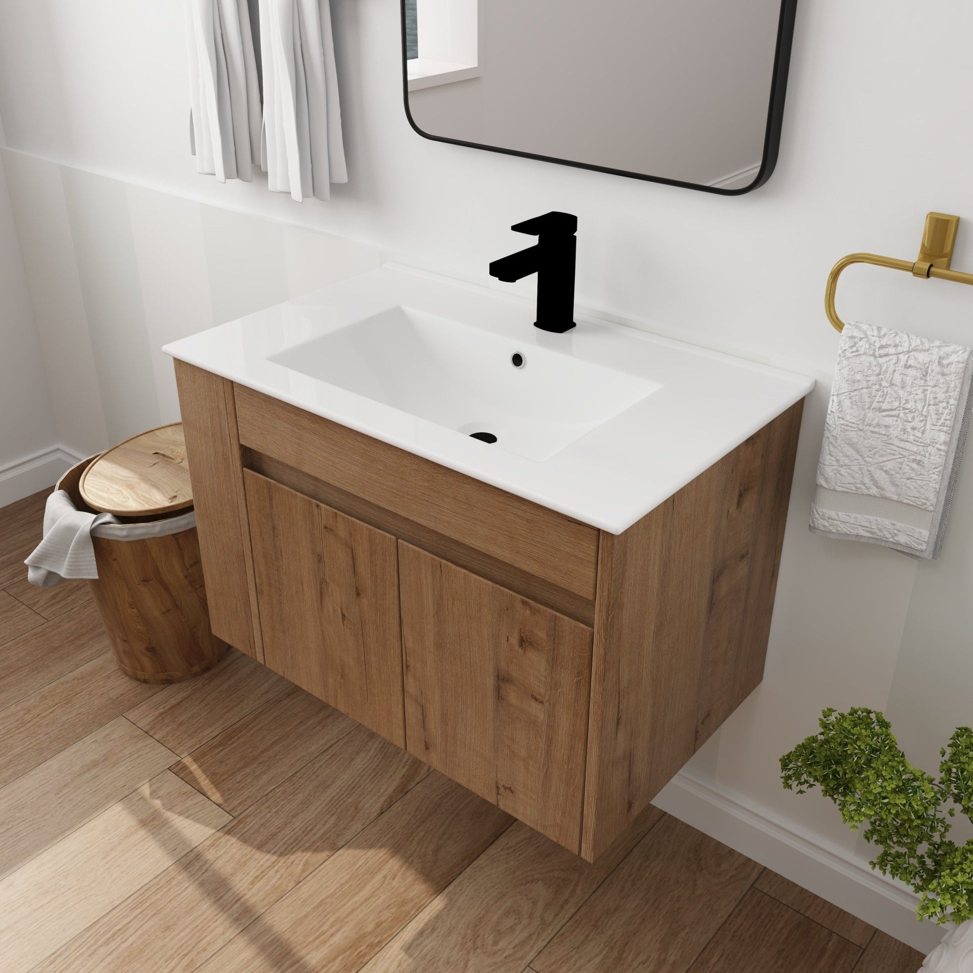 30 Inch Bathroom Vanity With White Ceramic Basin and Adjust Open Shelf(KD - PACKING) - 1st Choice Furniture Direct