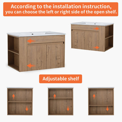 30 Inch Bathroom Vanity With White Ceramic Basin and Adjust Open Shelf(KD - PACKING) - 1st Choice Furniture Direct