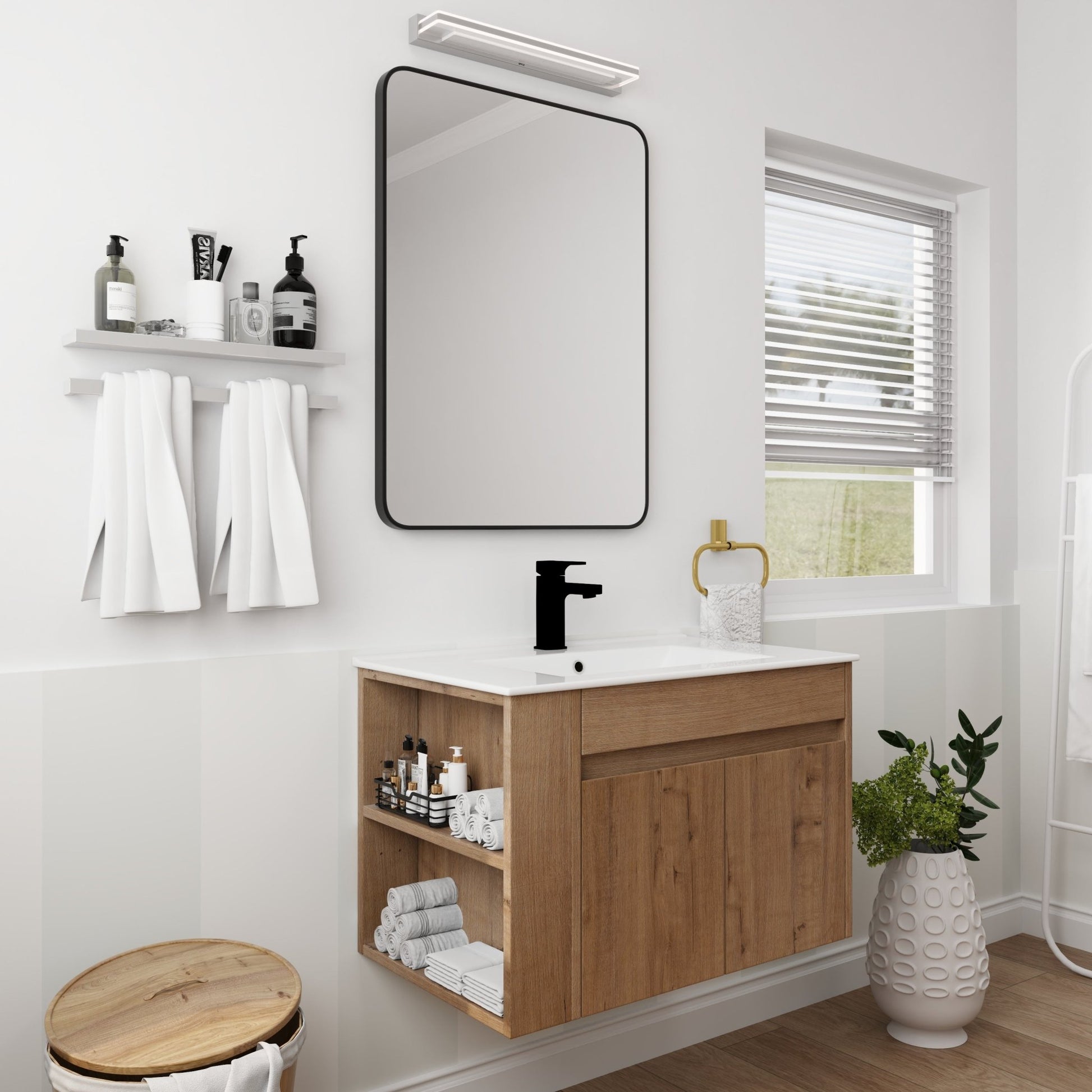 30 Inch Bathroom Vanity With White Ceramic Basin and Adjust Open Shelf(KD - PACKING) - 1st Choice Furniture Direct