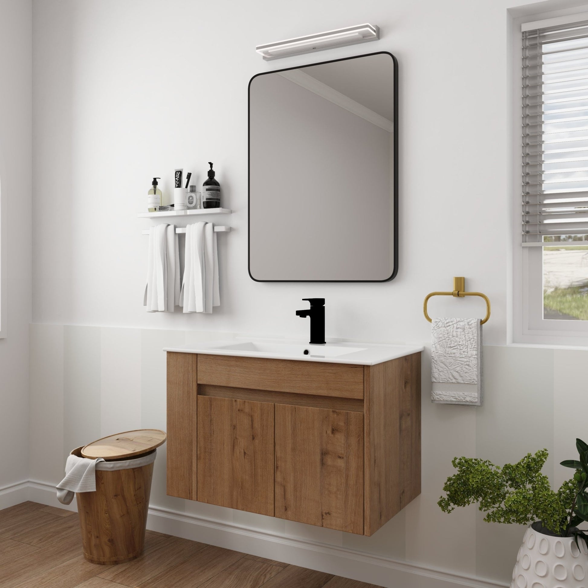 30 Inch Bathroom Vanity With White Ceramic Basin and Adjust Open Shelf(KD - PACKING) - 1st Choice Furniture Direct