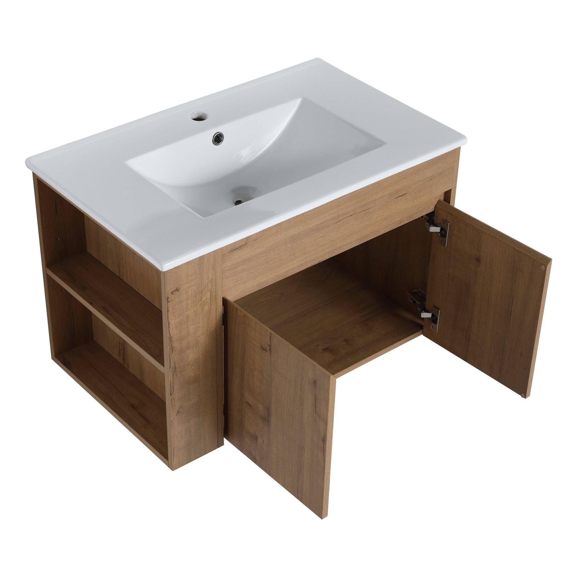 30 Inch Bathroom Vanity With White Ceramic Basin and Adjust Open Shelf(KD - PACKING) - 1st Choice Furniture Direct