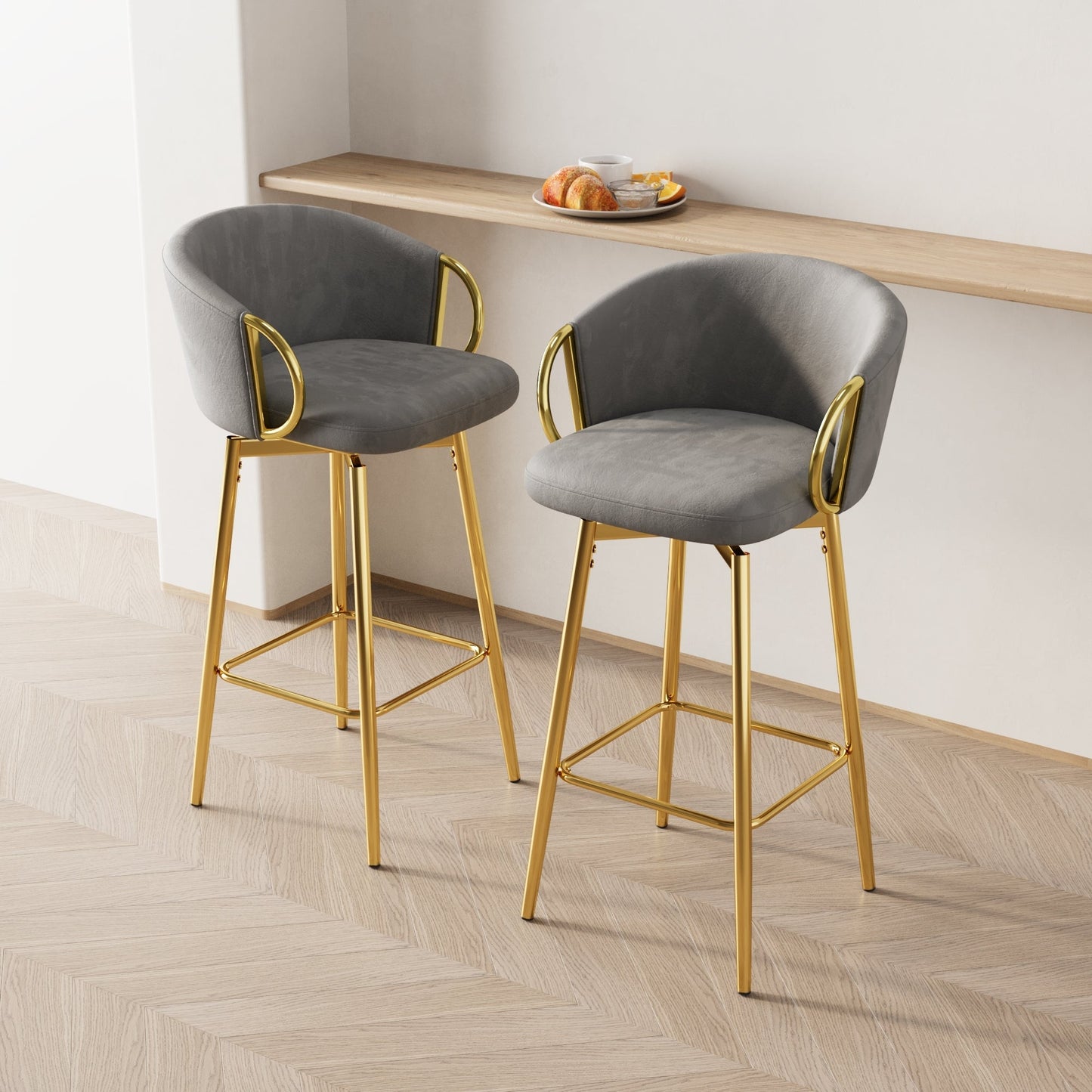 30 inch dining chairs Set of 2 Modern style 360°Swivel Bar Chairs with simple design, comfortable high stools, and flexible dining chairs suitable for bars, restaurants,Velvet Bar Chair Beige grey - 1st Choice Furniture Direct