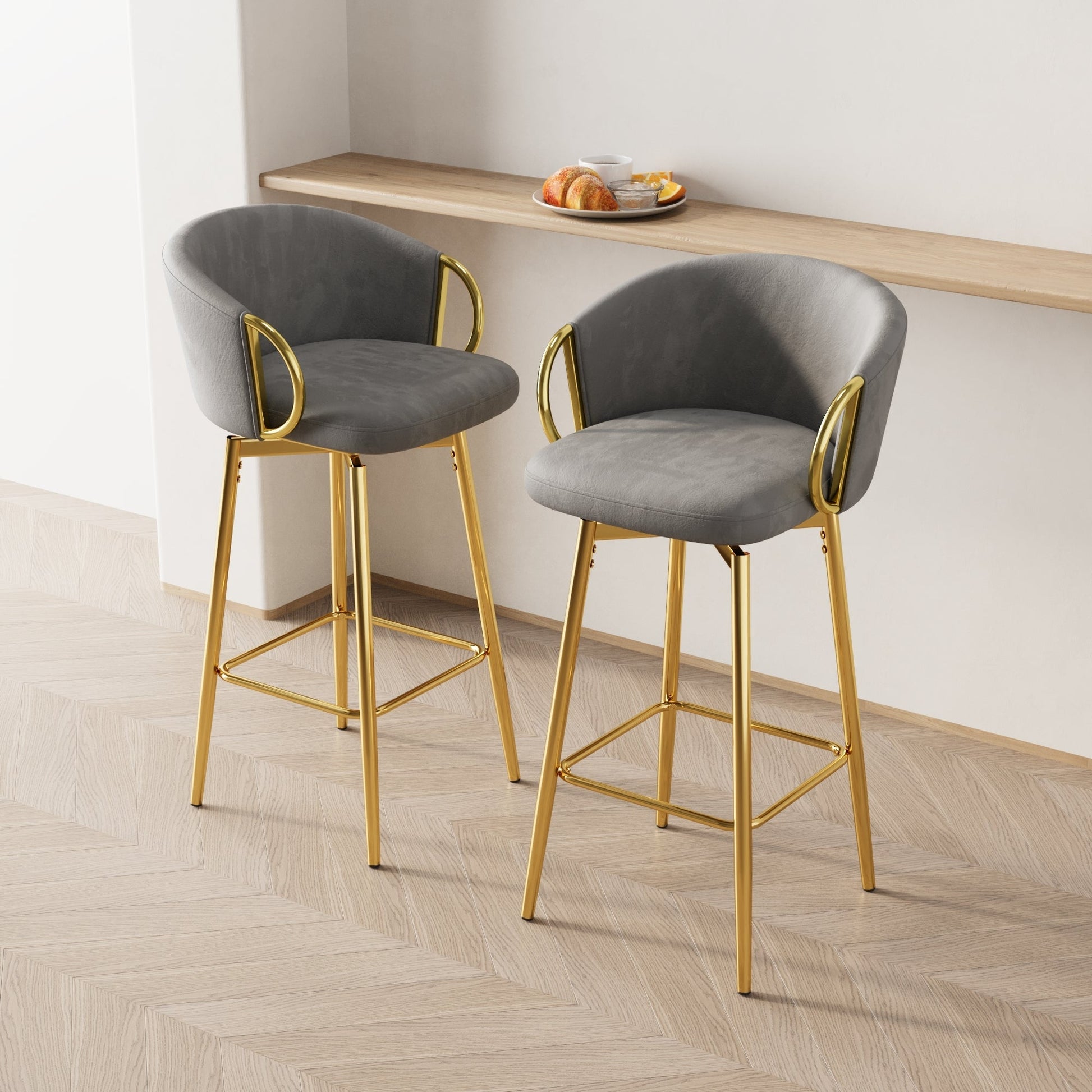 30 inch dining chairs Set of 2 Modern style 360°Swivel Bar Chairs with simple design, comfortable high stools, and flexible dining chairs suitable for bars, restaurants,Velvet Bar Chair Beige grey - 1st Choice Furniture Direct