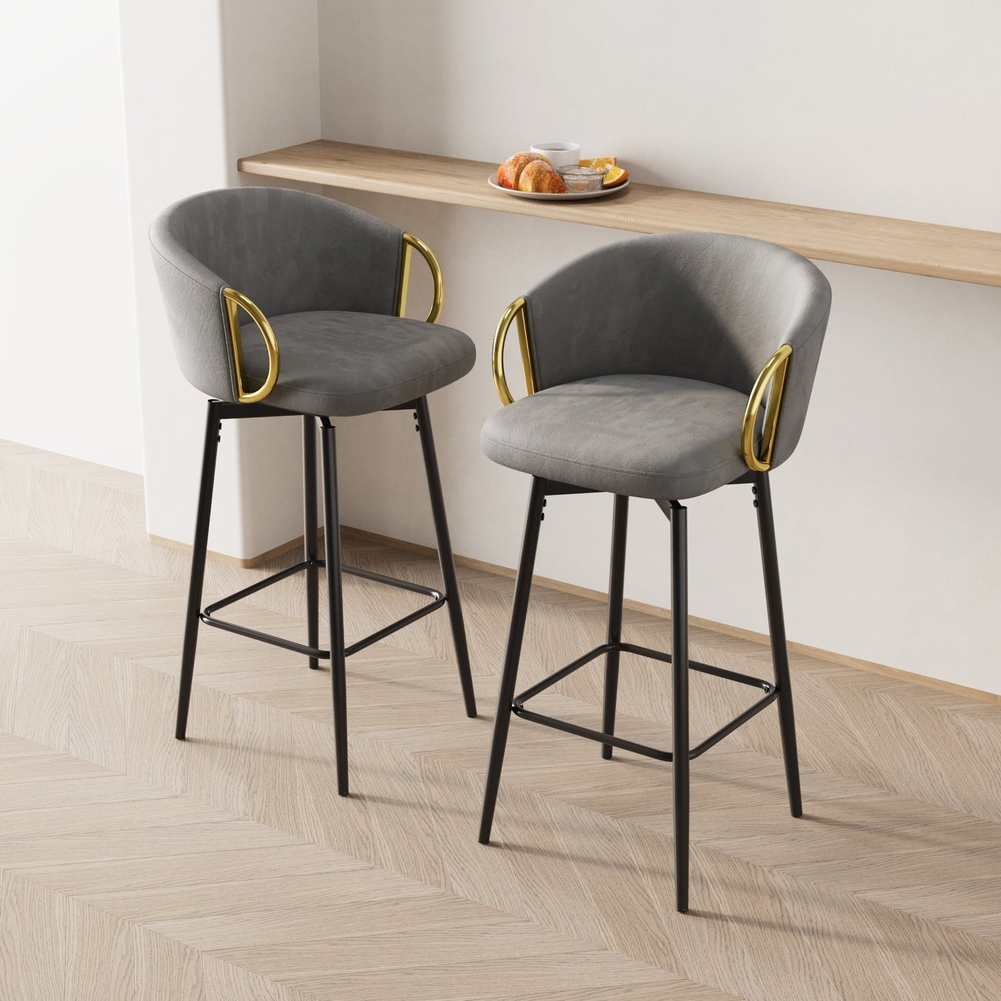 30 inch dining chairs set of 2 Modern style 360°Swivel Bar Chairs with simple design, comfortable high stools, and flexible dining chairs suitable for bars, restaurants,Velvet Bar Chair Beige grey - 1st Choice Furniture Direct