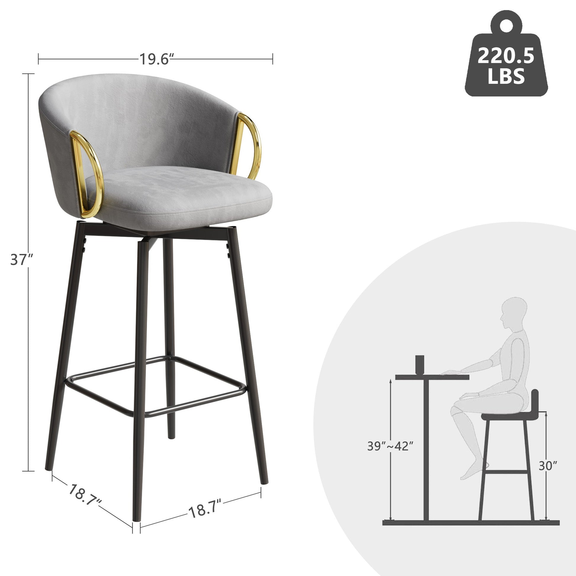 30 inch dining chairs set of 2 Modern style 360°Swivel Bar Chairs with simple design, comfortable high stools, and flexible dining chairs suitable for bars, restaurants,Velvet Bar Chair Beige grey - 1st Choice Furniture Direct