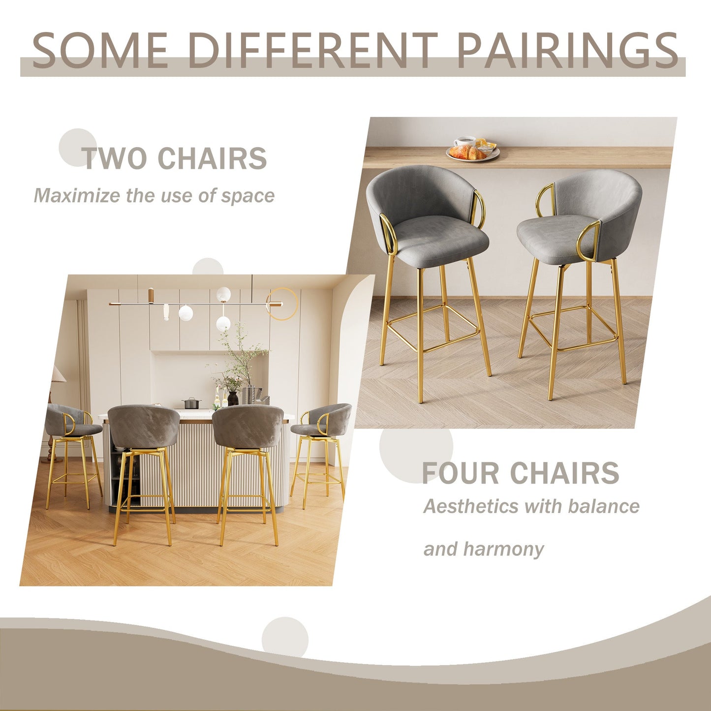 30 inch dining chairs Set of 2 Modern style 360°Swivel Bar Chairs with simple design, comfortable high stools, and flexible dining chairs suitable for bars, restaurants,Velvet Bar Chair Beige grey - 1st Choice Furniture Direct