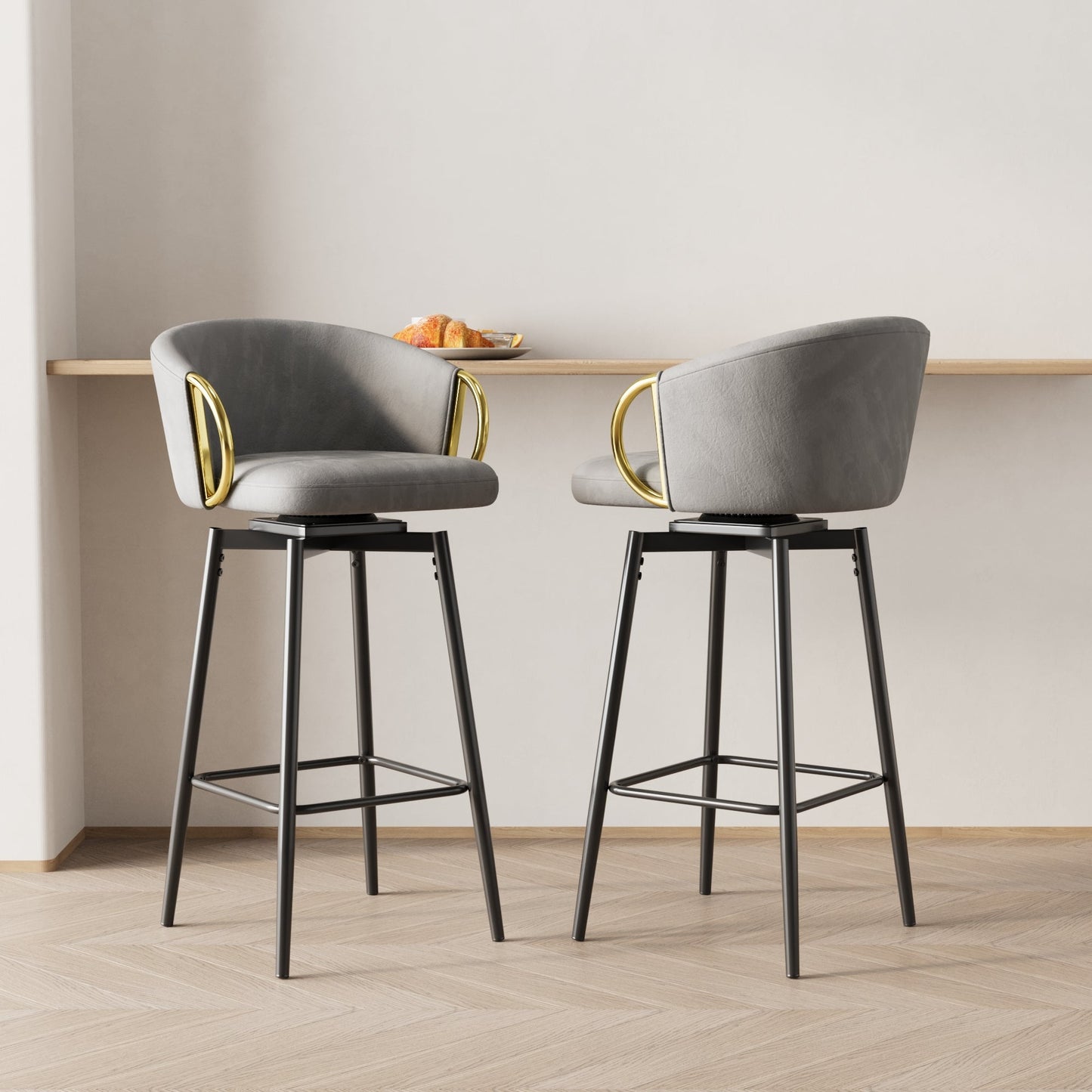 30 inch dining chairs set of 2 Modern style 360°Swivel Bar Chairs with simple design, comfortable high stools, and flexible dining chairs suitable for bars, restaurants,Velvet Bar Chair Beige grey - 1st Choice Furniture Direct