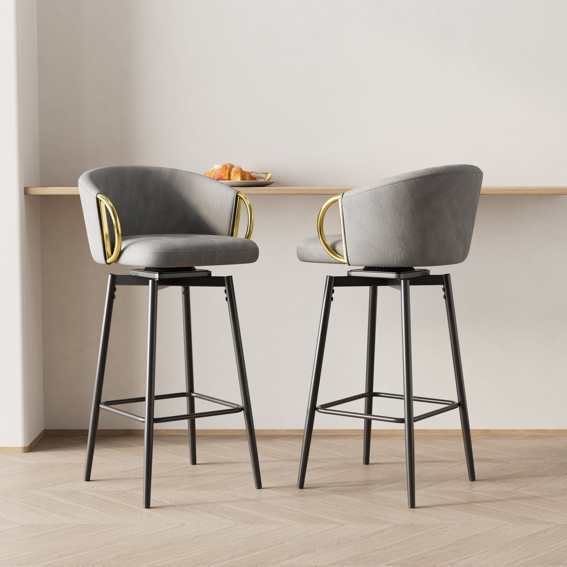 30 inch dining chairs set of 2 Modern style 360°Swivel Bar Chairs with simple design, comfortable high stools, and flexible dining chairs suitable for bars, restaurants,Velvet Bar Chair Beige grey - 1st Choice Furniture Direct