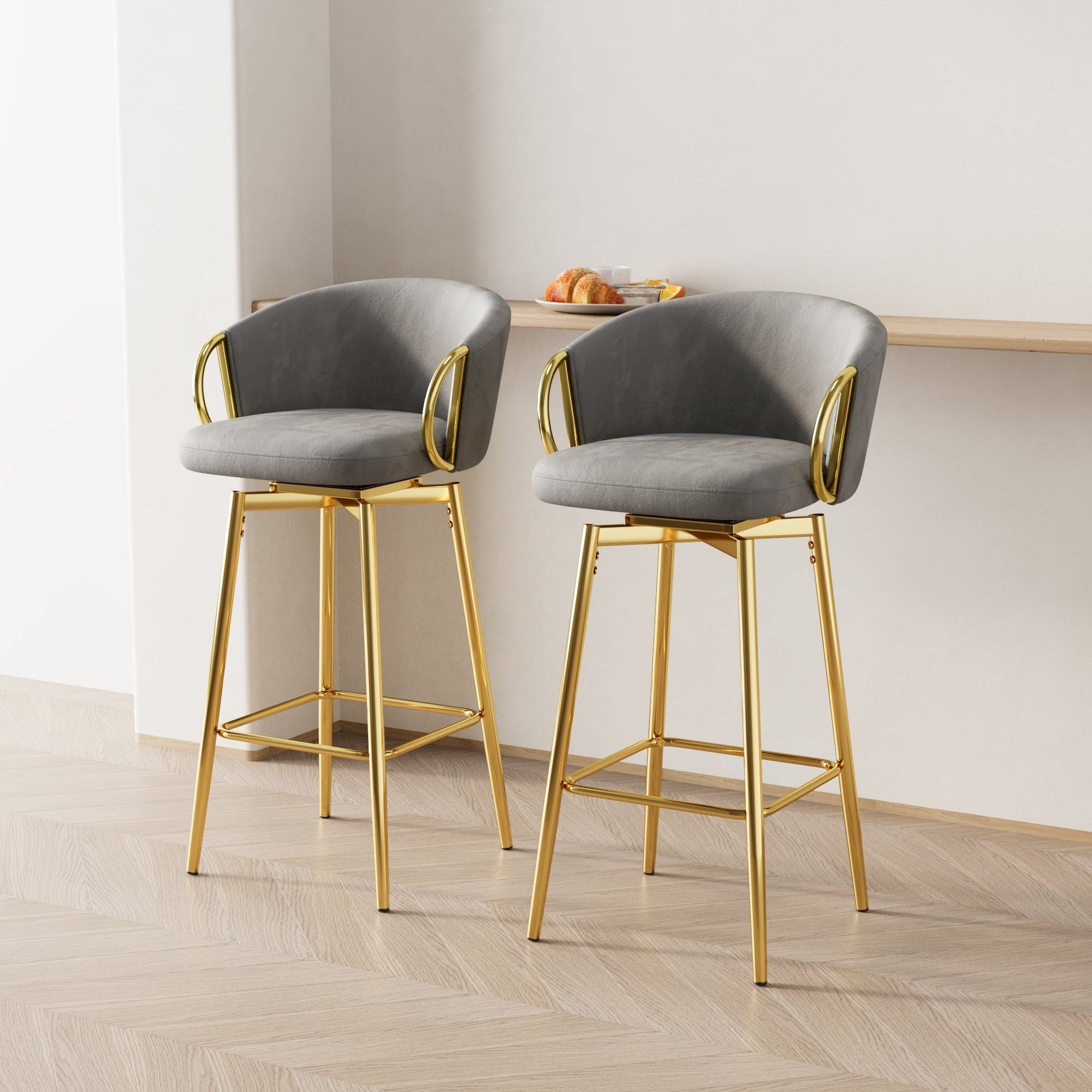 30 inch dining chairs Set of 2 Modern style 360°Swivel Bar Chairs with simple design, comfortable high stools, and flexible dining chairs suitable for bars, restaurants,Velvet Bar Chair Beige grey - 1st Choice Furniture Direct