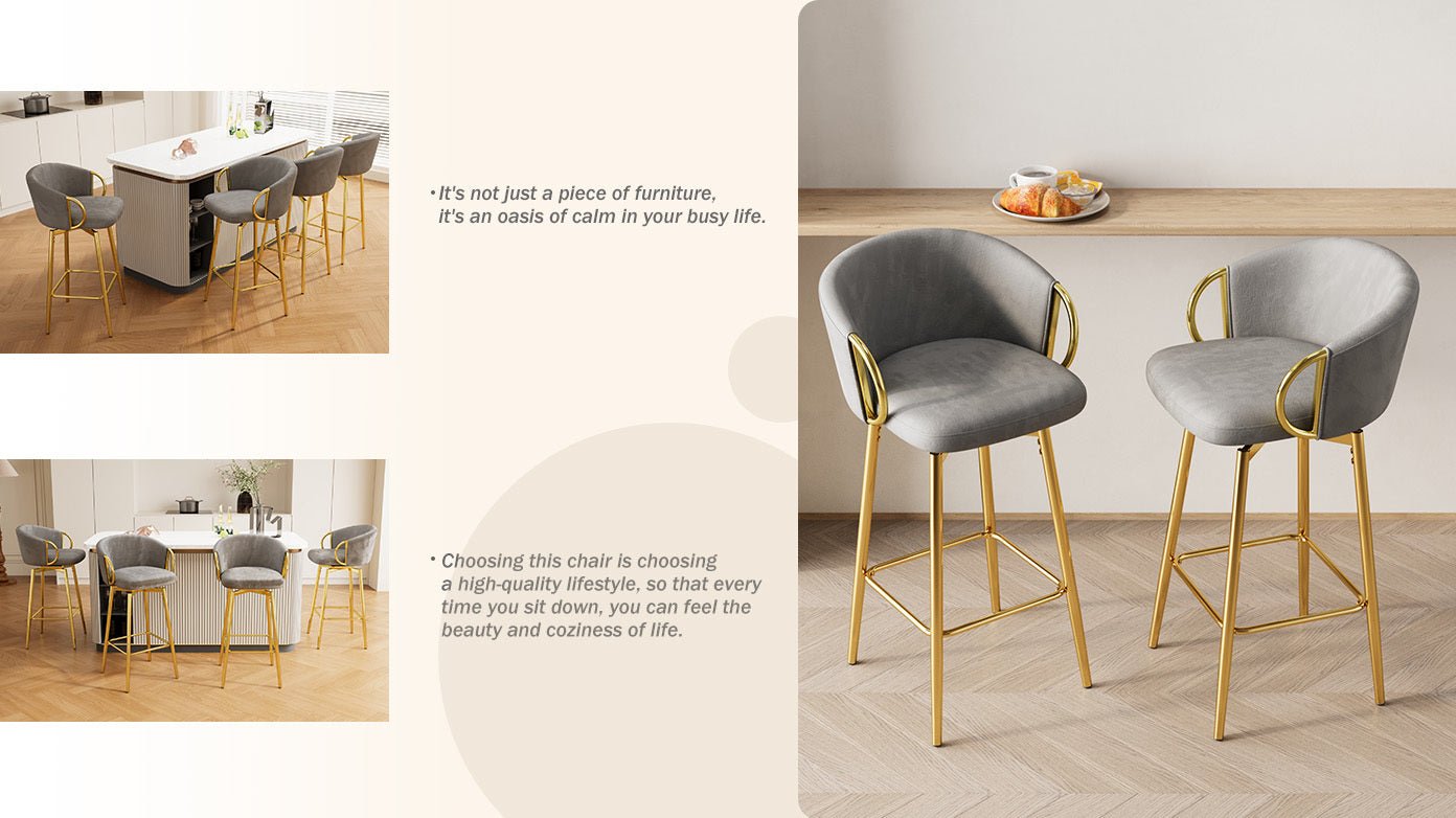 30 inch dining chairs Set of 2 Modern style 360°Swivel Bar Chairs with simple design, comfortable high stools, and flexible dining chairs suitable for bars, restaurants,Velvet Bar Chair Beige grey - 1st Choice Furniture Direct
