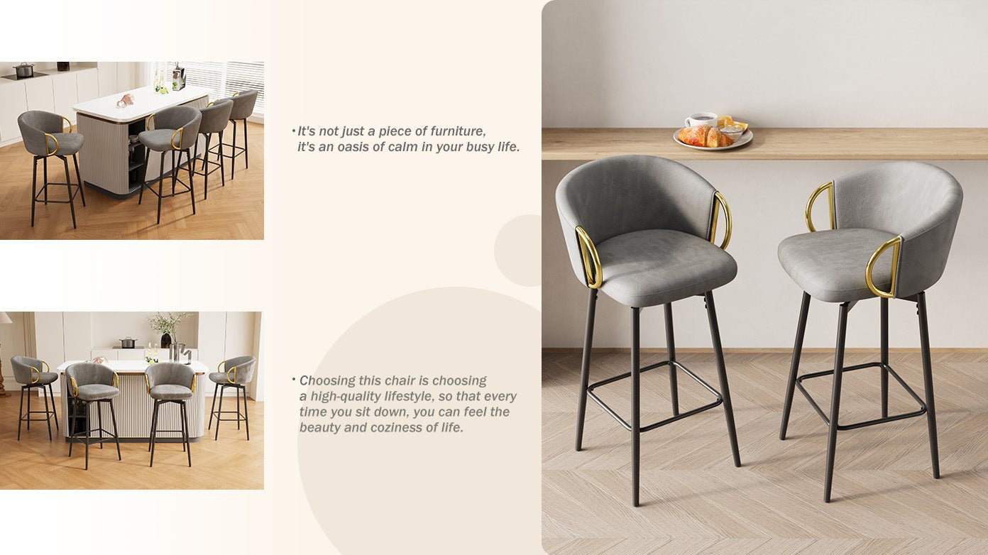 30 inch dining chairs set of 2 Modern style 360°Swivel Bar Chairs with simple design, comfortable high stools, and flexible dining chairs suitable for bars, restaurants,Velvet Bar Chair Beige grey - 1st Choice Furniture Direct