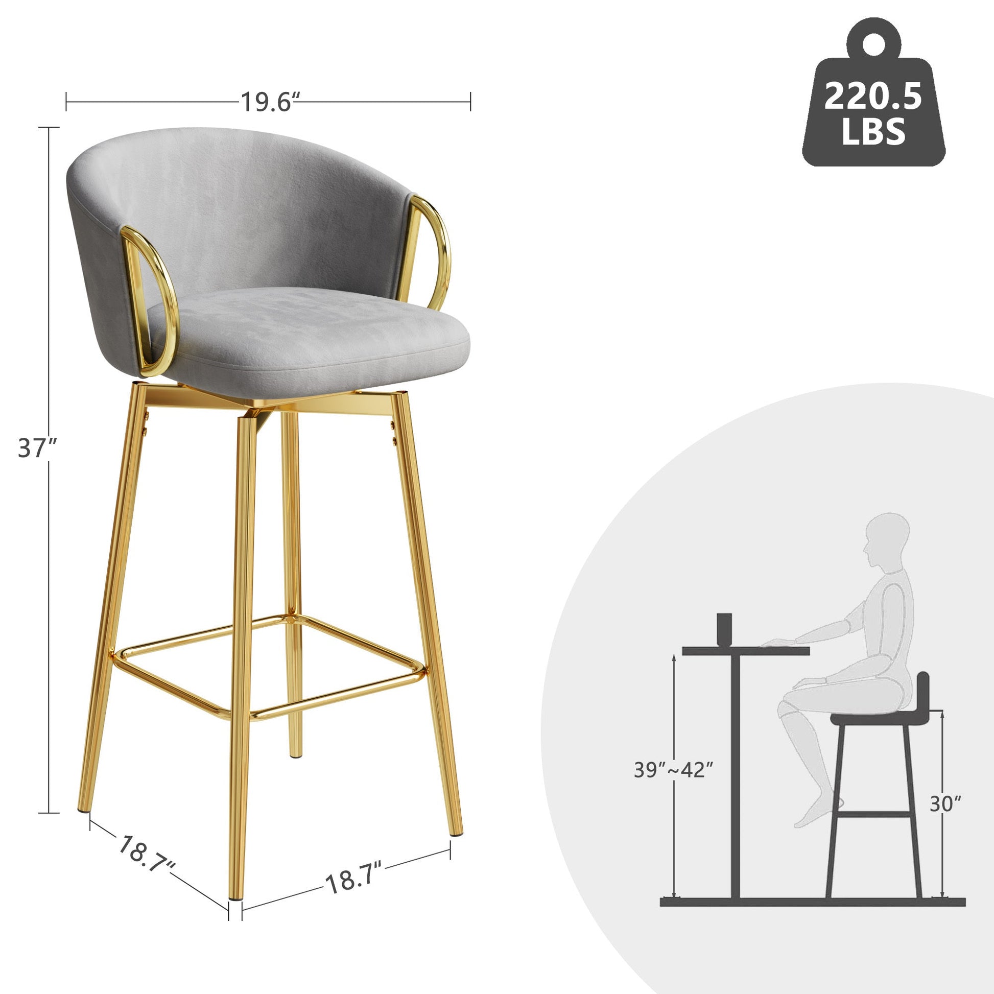 30 inch dining chairs Set of 2 Modern style 360°Swivel Bar Chairs with simple design, comfortable high stools, and flexible dining chairs suitable for bars, restaurants,Velvet Bar Chair Beige grey - 1st Choice Furniture Direct