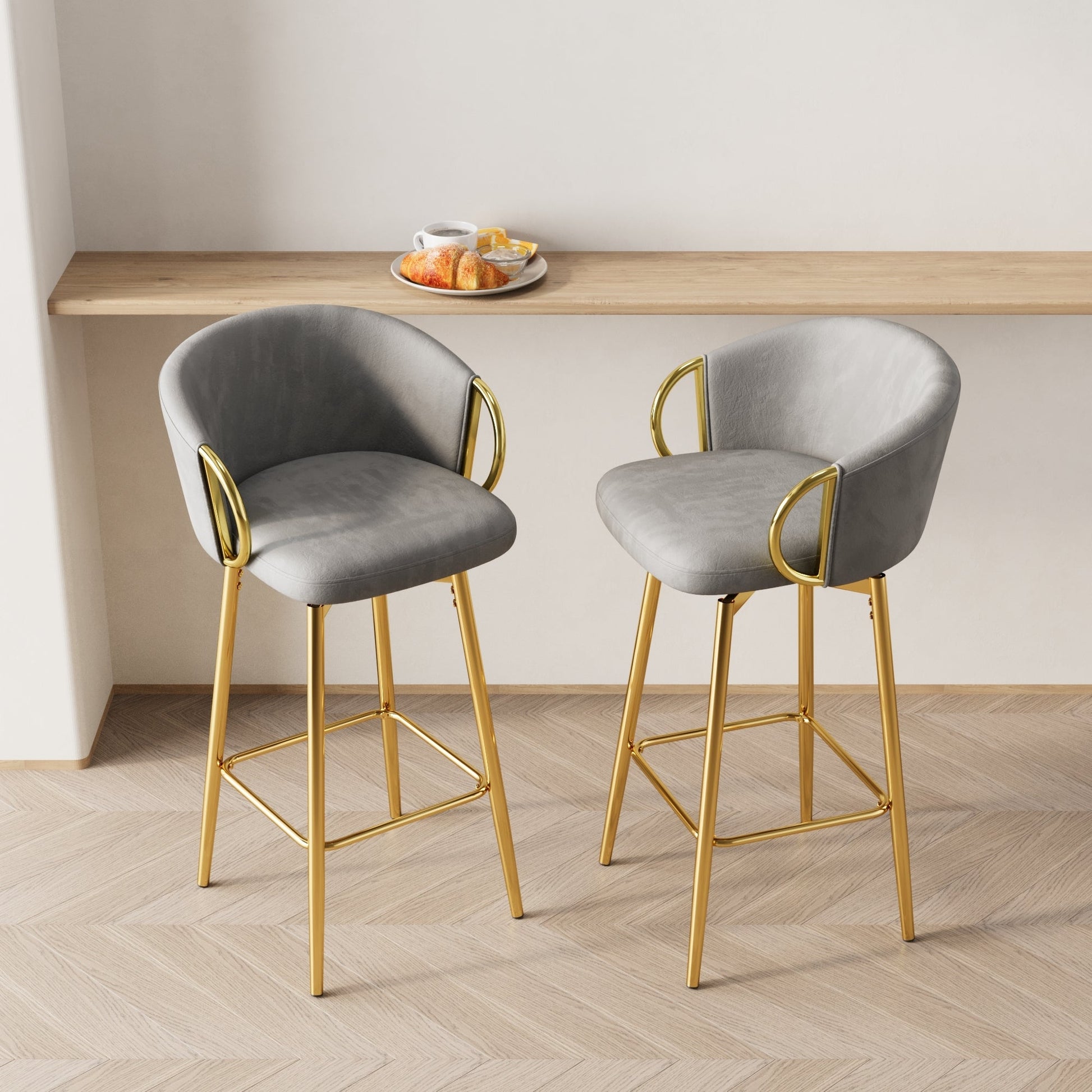 30 inch dining chairs Set of 2 Modern style 360°Swivel Bar Chairs with simple design, comfortable high stools, and flexible dining chairs suitable for bars, restaurants,Velvet Bar Chair Beige grey - 1st Choice Furniture Direct