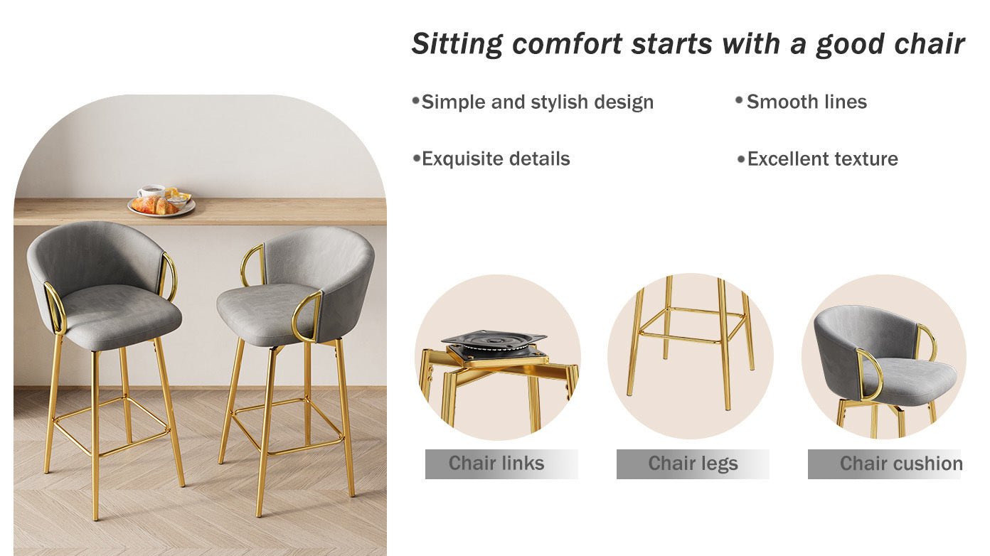 30 inch dining chairs Set of 2 Modern style 360°Swivel Bar Chairs with simple design, comfortable high stools, and flexible dining chairs suitable for bars, restaurants,Velvet Bar Chair Beige grey - 1st Choice Furniture Direct