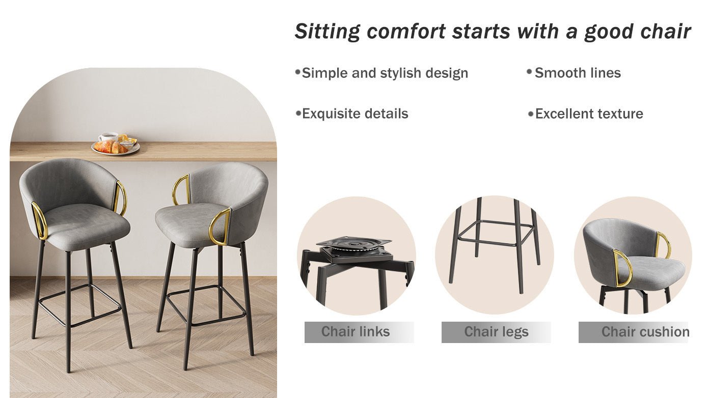30 inch dining chairs set of 2 Modern style 360°Swivel Bar Chairs with simple design, comfortable high stools, and flexible dining chairs suitable for bars, restaurants,Velvet Bar Chair Beige grey - 1st Choice Furniture Direct