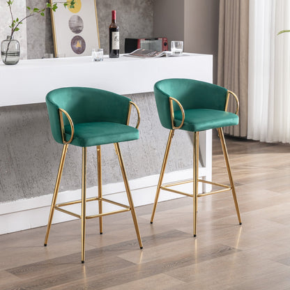 30 Inch Set of 2 Bar Stools,with Chrome Footrest and Base Velvet + Golden Leg Simple Bar Stool,GREEN - 1st Choice Furniture Direct