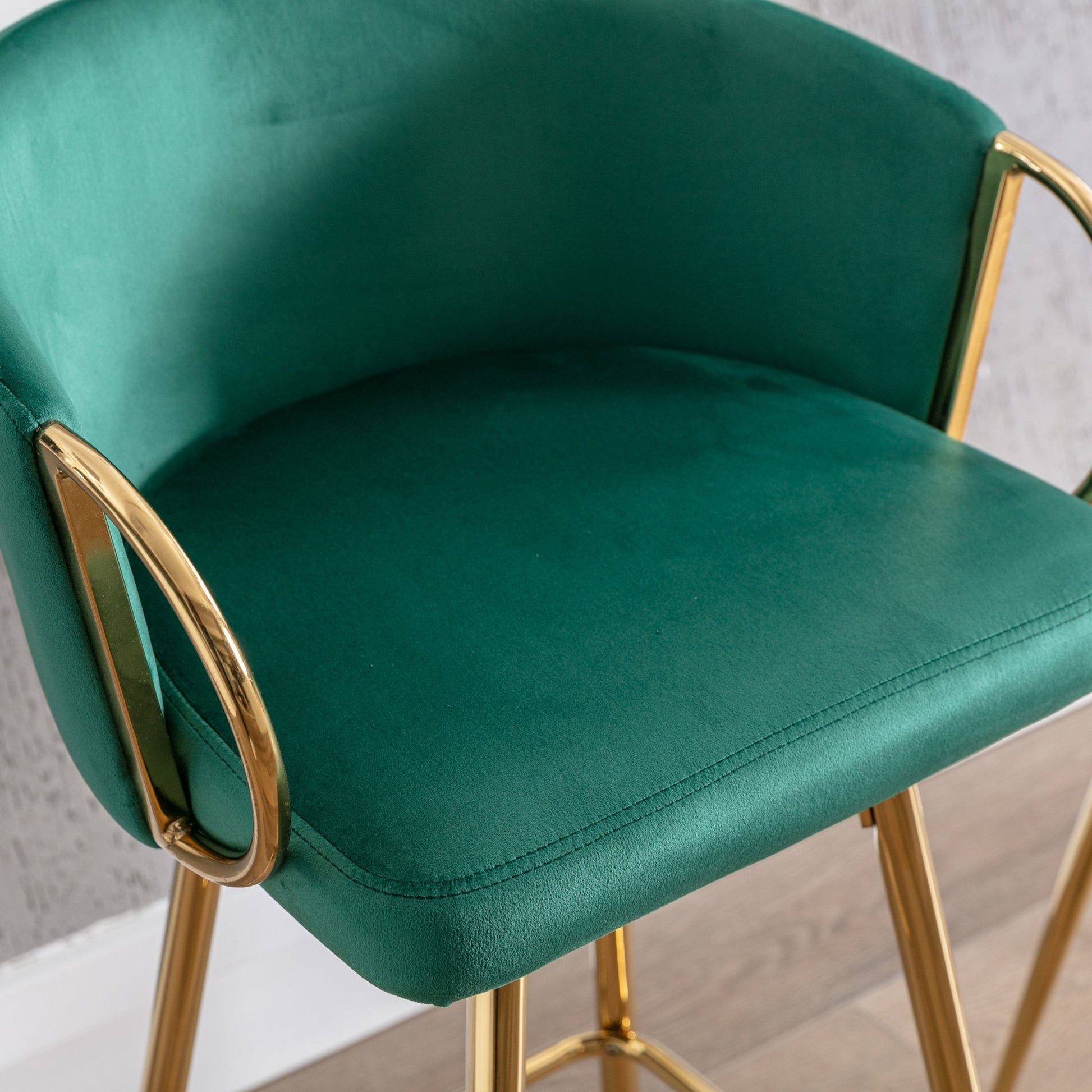 30 Inch Set of 2 Bar Stools,with Chrome Footrest and Base Velvet + Golden Leg Simple Bar Stool,GREEN - 1st Choice Furniture Direct