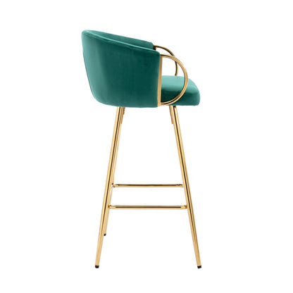 30 Inch Set of 2 Bar Stools,with Chrome Footrest and Base Velvet + Golden Leg Simple Bar Stool,GREEN - 1st Choice Furniture Direct