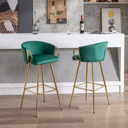 30 Inch Set of 2 Bar Stools,with Chrome Footrest and Base Velvet + Golden Leg Simple Bar Stool,GREEN - 1st Choice Furniture Direct