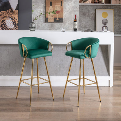 30 Inch Set of 2 Bar Stools,with Chrome Footrest and Base Velvet + Golden Leg Simple Bar Stool,GREEN - 1st Choice Furniture Direct
