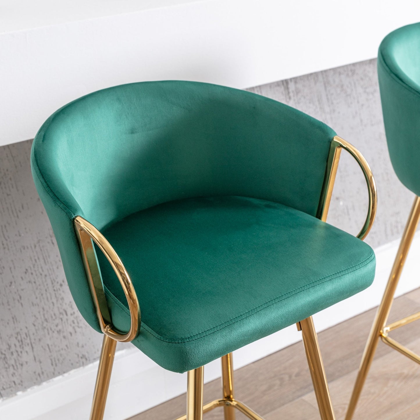 30 Inch Set of 2 Bar Stools,with Chrome Footrest and Base Velvet + Golden Leg Simple Bar Stool,GREEN - 1st Choice Furniture Direct