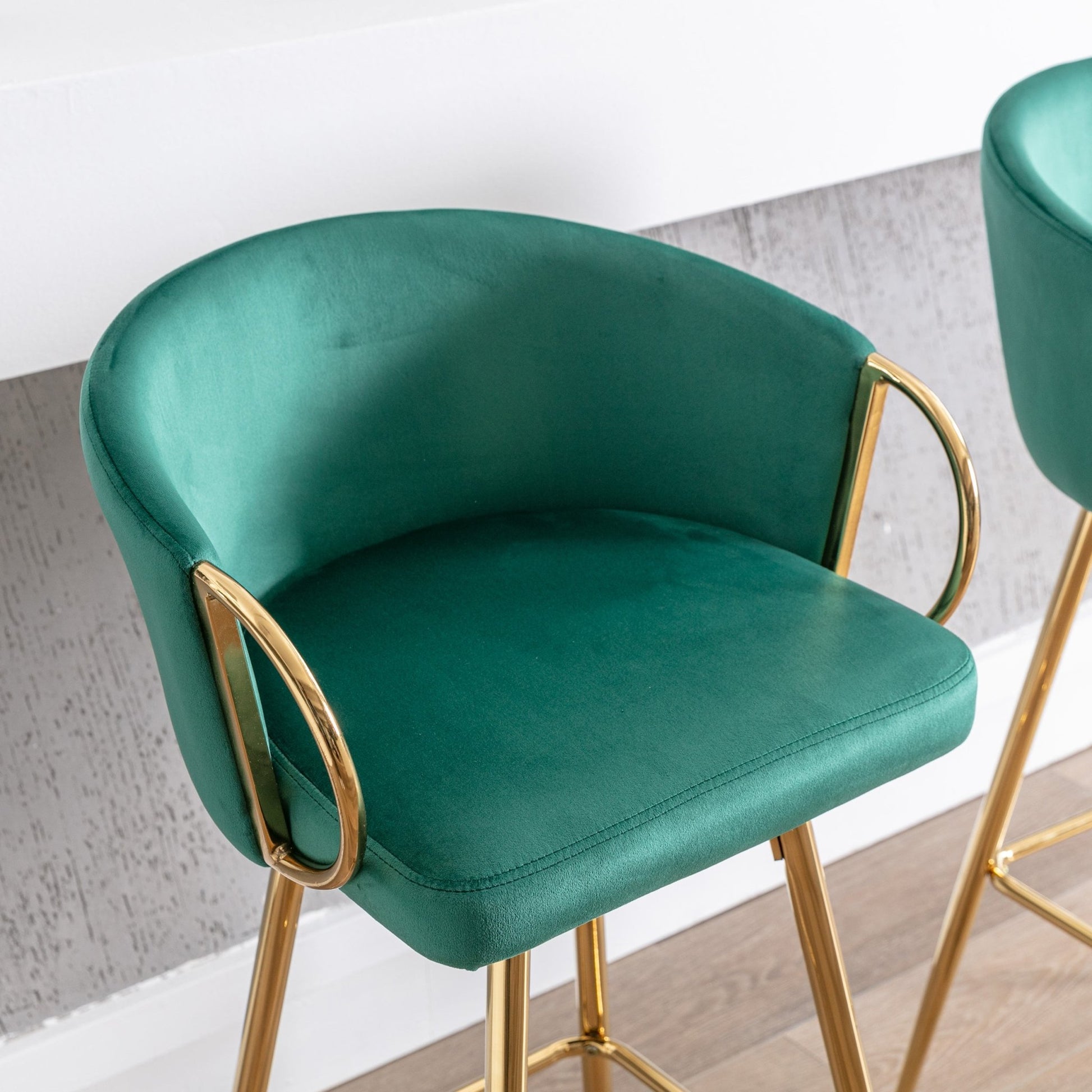 30 Inch Set of 2 Bar Stools,with Chrome Footrest and Base Velvet + Golden Leg Simple Bar Stool,GREEN - 1st Choice Furniture Direct