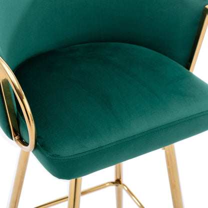 30 Inch Set of 2 Bar Stools,with Chrome Footrest and Base Velvet + Golden Leg Simple Bar Stool,GREEN - 1st Choice Furniture Direct
