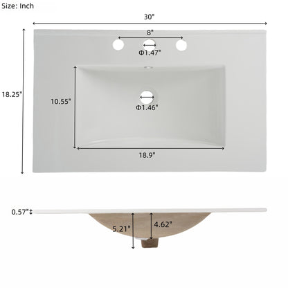 30' Modern Bathroom Vanity with Ceramic Sink, White Matte Black Handles, Tempered Blurred Glass Doors, Rubber Wood Frame, Large Storage Space - 1st Choice Furniture Direct