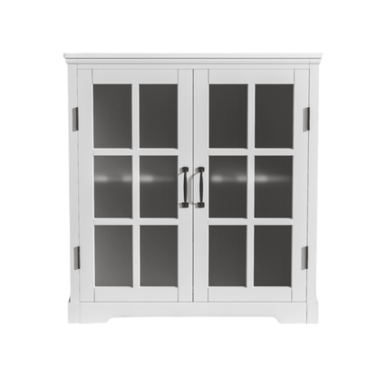 30' Modern Bathroom Vanity with Ceramic Sink, White Matte Black Handles, Tempered Blurred Glass Doors, Rubber Wood Frame, Large Storage Space - 1st Choice Furniture Direct