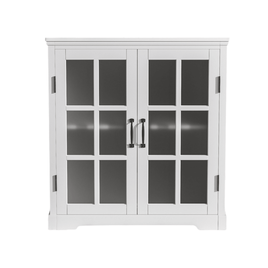 30' Modern Bathroom Vanity with Ceramic Sink, White Matte Black Handles, Tempered Blurred Glass Doors, Rubber Wood Frame, Large Storage Space - 1st Choice Furniture Direct