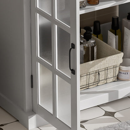 30' Modern Bathroom Vanity with Ceramic Sink, White Matte Black Handles, Tempered Blurred Glass Doors, Rubber Wood Frame, Large Storage Space - 1st Choice Furniture Direct