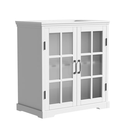 30' Modern Bathroom Vanity with Ceramic Sink, White Matte Black Handles, Tempered Blurred Glass Doors, Rubber Wood Frame, Large Storage Space - 1st Choice Furniture Direct