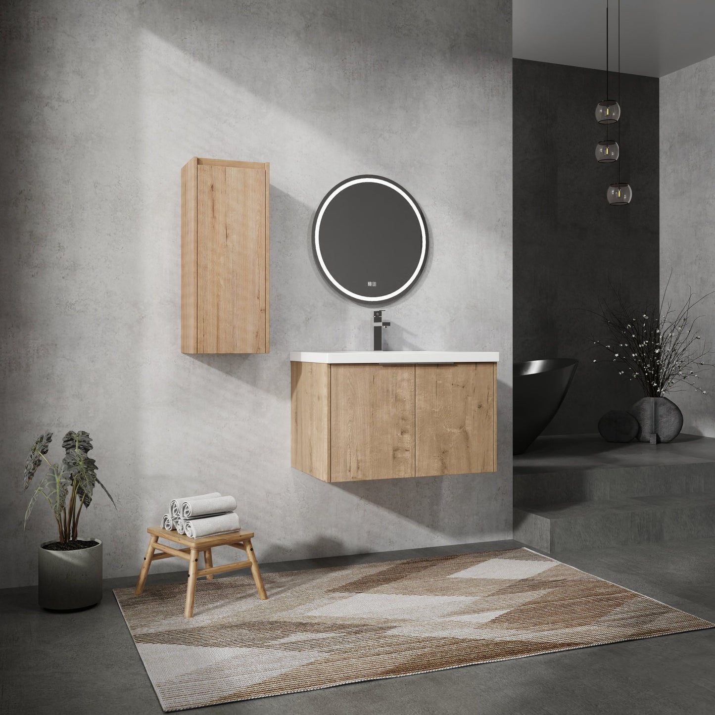 30' Wall-Mounted Bathroom Vanity With Sink and Side Cabinet, Soft Close Doors,00112IMO-00630IMO Combination Cabinet(KD-Packing) - 1st Choice Furniture Direct