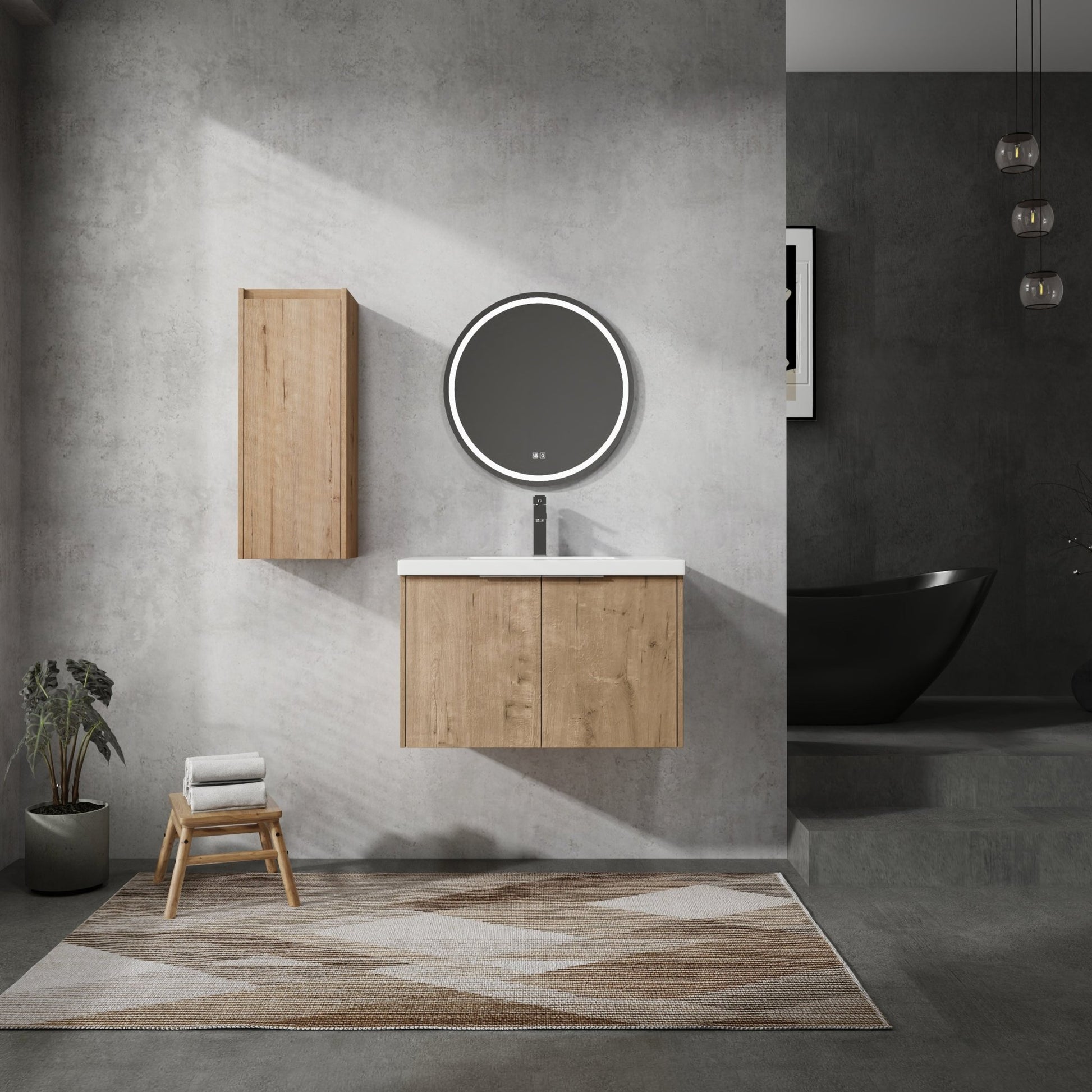 30' Wall-Mounted Bathroom Vanity With Sink and Side Cabinet, Soft Close Doors,00112IMO-00630IMO Combination Cabinet(KD-Packing) - 1st Choice Furniture Direct