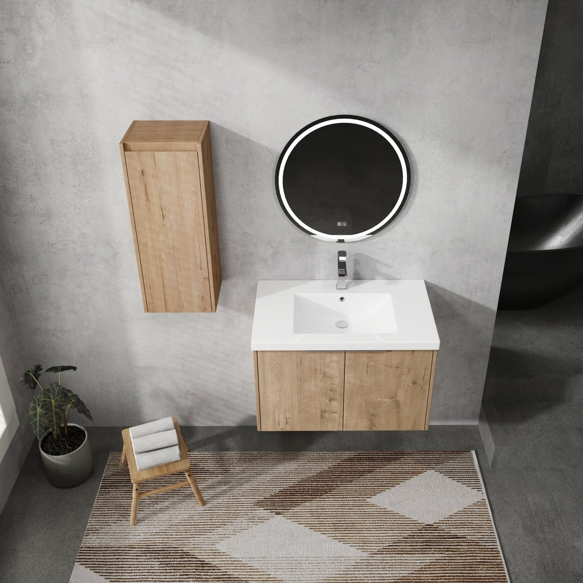 30' Wall-Mounted Bathroom Vanity With Sink and Side Cabinet, Soft Close Doors,00112IMO-00630IMO Combination Cabinet(KD-Packing) - 1st Choice Furniture Direct