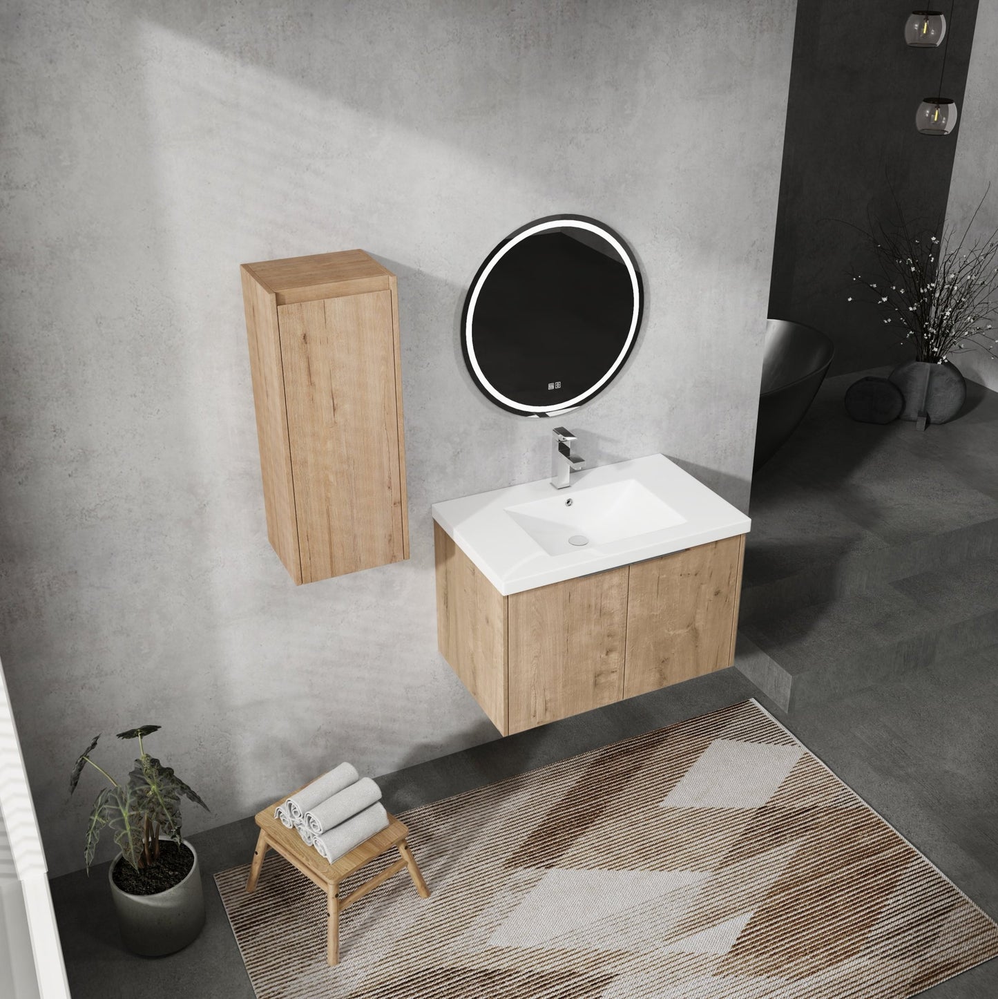 30' Wall-Mounted Bathroom Vanity With Sink and Side Cabinet, Soft Close Doors,00112IMO-00630IMO Combination Cabinet(KD-Packing) - 1st Choice Furniture Direct