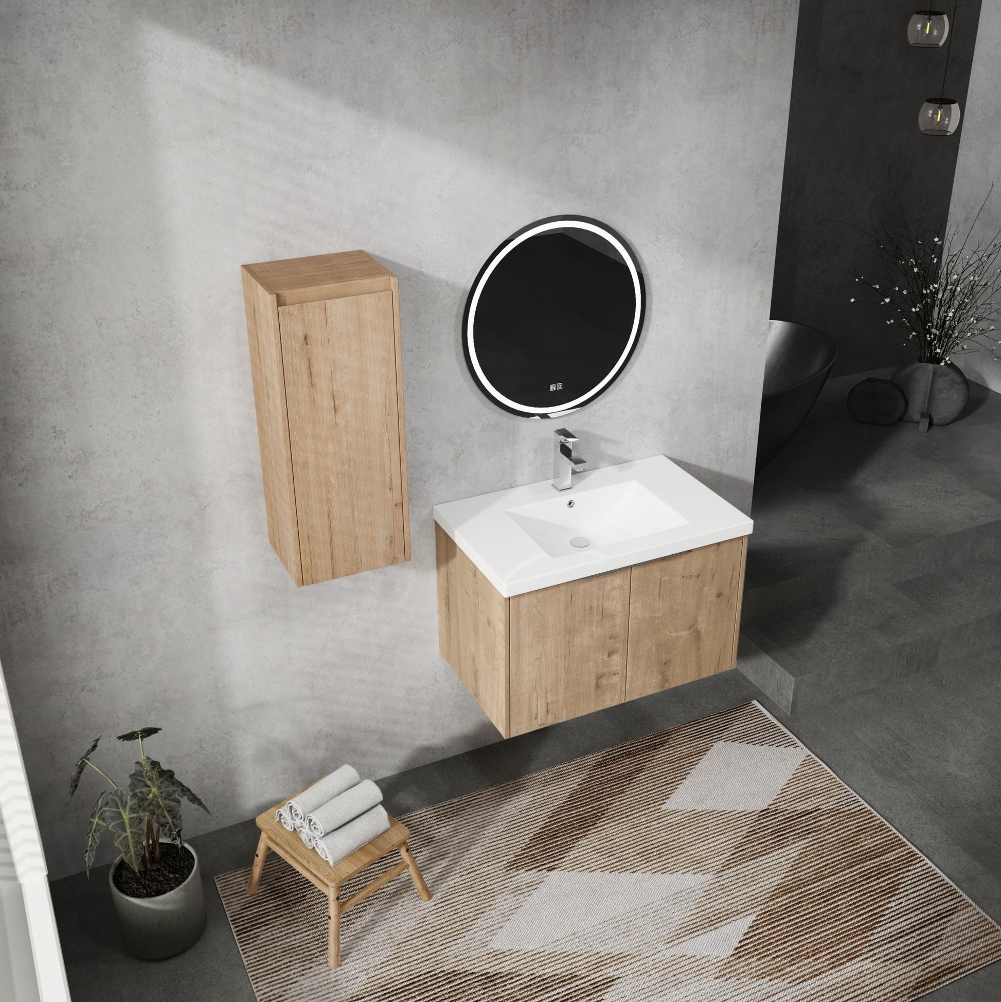 30' Wall-Mounted Bathroom Vanity With Sink and Side Cabinet, Soft Close Doors,00112IMO-00630IMO Combination Cabinet(KD-Packing) - 1st Choice Furniture Direct