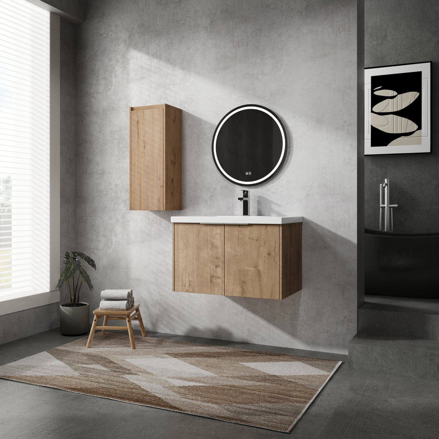 30' Wall-Mounted Bathroom Vanity With Sink and Side Cabinet, Soft Close Doors,00112IMO-00630IMO Combination Cabinet(KD-Packing) - 1st Choice Furniture Direct