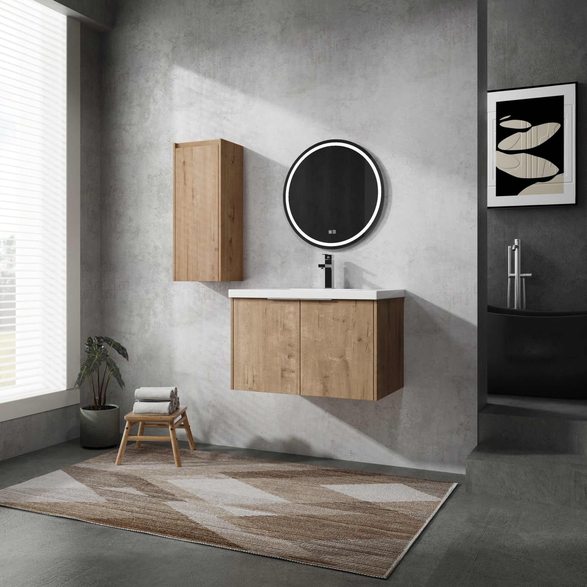 30' Wall-Mounted Bathroom Vanity With Sink and Side Cabinet, Soft Close Doors,00112IMO-00630IMO Combination Cabinet(KD-Packing) - 1st Choice Furniture Direct