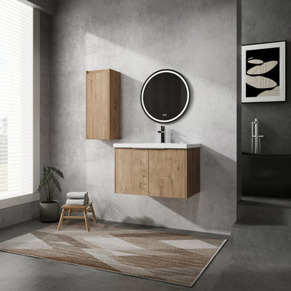 30' Wall-Mounted Bathroom Vanity With Sink and Side Cabinet, Soft Close Doors,00112IMO-00630IMO Combination Cabinet(KD-Packing) - 1st Choice Furniture Direct