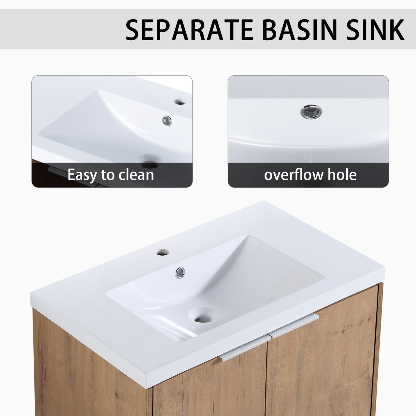 30' Wall-Mounted Bathroom Vanity With Sink and Side Cabinet, Soft Close Doors,00112IMO-00630IMO Combination Cabinet(KD-Packing) - 1st Choice Furniture Direct